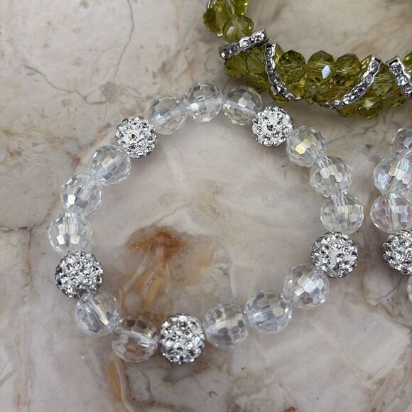 Triple Set of Crystal Beaded Stretch Bracelets - Picture 7 of 9